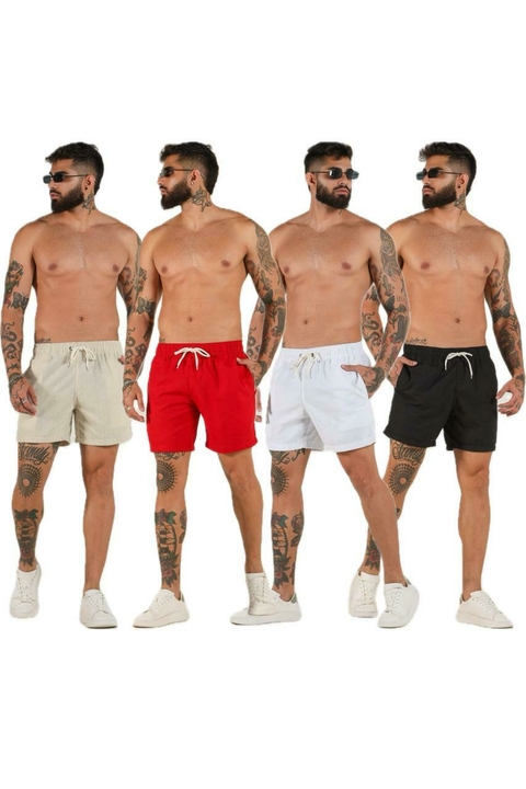 Kit 2 Short Bermuda Curta Linho Algodão Esporte Fino Slim
