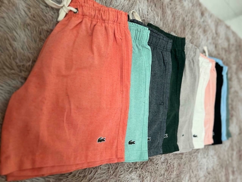 Short Linho Masculino Básico Premium Lavado Algodão Alta Qualidade Bermuda Mauricinho Bordado Lacoste - comprar online