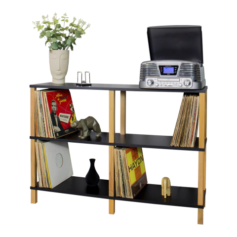 Estante 116x30x82 Preta p/ Discos de Vinil Sonore
