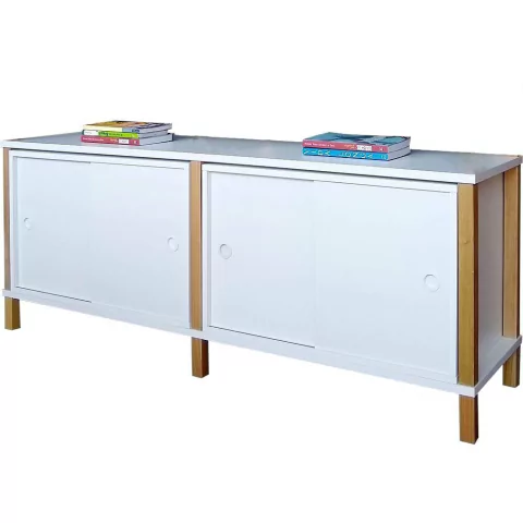 Rack Montantes 140x38x55 Branco c/ Portas de Correr Brancas