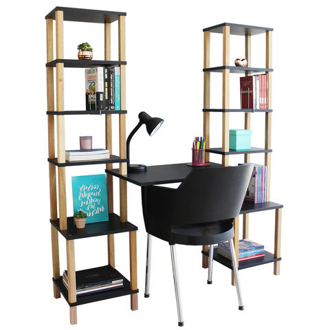 Mesa c/ Estantes Laterais Preta 140 Larg. x 52 Prof. x 162 Alt.