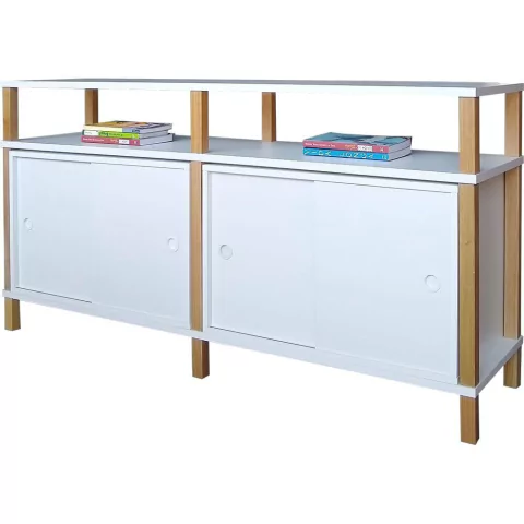 Rack Montantes 140x38x73 Branco c Portas de Correr Brancas