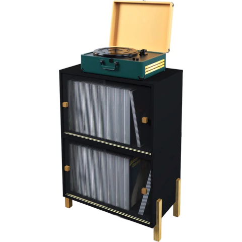 Armário p/ discos de vinil Kit Preto c/ Portas de Correr Acrílico - Sonore
