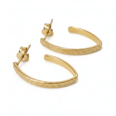 Brinco Argola Gota Media Texturizada Banho Dourado