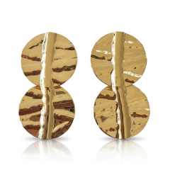 Brinco Folha Amassado Redondo Banho Dourado