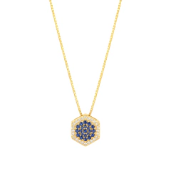 Colar Hexagono com Pedra Azul Banho Dourado