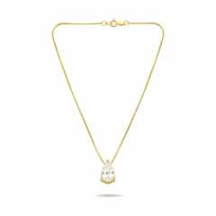 Colar Gota Zircônia Grande Branca Banho Dourado