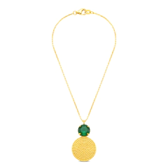Colar Pingente Pedra Azul Círculo Texturizado Banho Dourado
