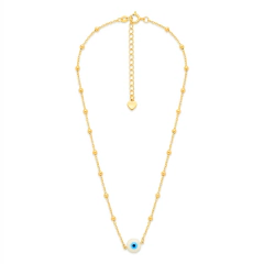 Colar Banho Dourado Longo Bolinhas com Olho Grego