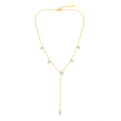 Colar Gravata com Pontos de Luz Cristais Banho Dourado
