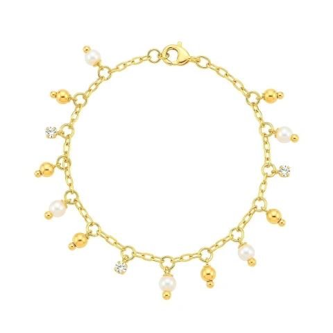 Pulseira Perolas e Bolinhas Lisas e Pontos de Luz