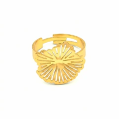 Anel Flor Regulável Tamanho M Banho Dourado