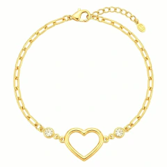 Pulseira Coração Vazado e Ponto de Luz Banho Dourado