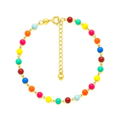 Pulseira Banho Dourado Bolinhas Coloridas 22cm