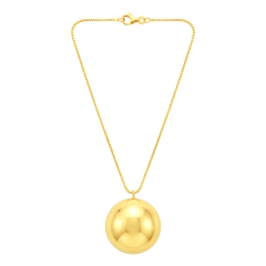Colar Banho Dourado Pingente Meia Bola Lisa 44cm
