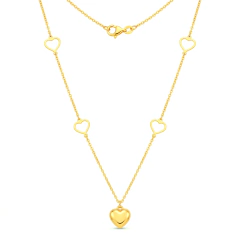 Colar Banho Dourado Coração Liso Cheio e Coração Vazado