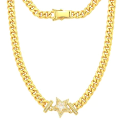 Colar Banho Dourado Traçado Estrela Cravejada 42cm