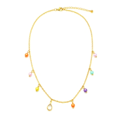 Colar Banho Dourado Bolinhas Coloridas Pingente Cristal 46cm