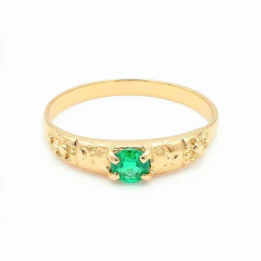 Anel Formatura Infantil Verde Banho Dourado Tamanho 16
