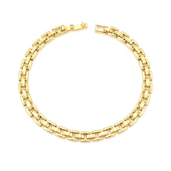 Pulseira Elos Retangulares Arredondados Banho Dourado