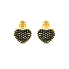 Brinco Banho Dourado Cravejado Preto
