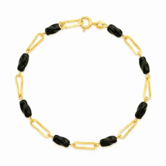 Pulseira Ondulada Preta Banho Dourado