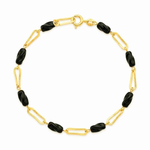 Pulseira Ondulada Preta Banho Dourado
