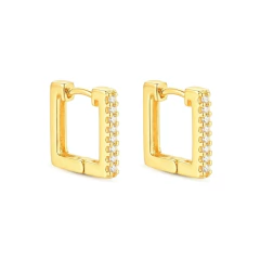 Brinco Banho Dourado Argola Cravejada Retangular