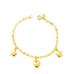 Pulseira de Círculos com Coração e Estrelas Banho Dourado
