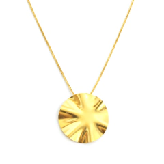 Colar Banho Dourado Com Pingente Redondo Ondulado