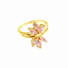 Anel Pétalas Rosa Tamanho 17 Banho Dourado