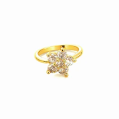 Anel Flor Ponto de Luz Cristal Tamanho 17 Banho Dourado