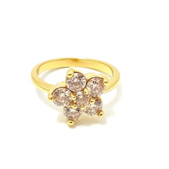Anel Flor Ponto de Luz Rose Tamanho 17 Banho Dourado