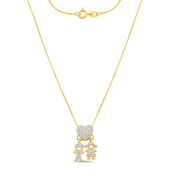 Colar Banho Dourado Coração e menina Cravejado Com Zirconia