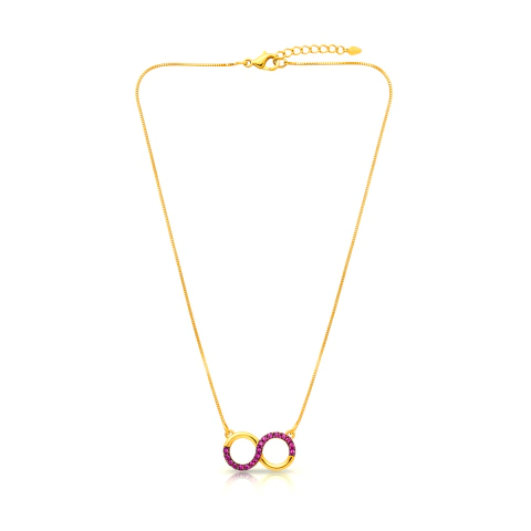 Colar Banho Dourado Infinito Cravejado Com Zirconias Rosa
