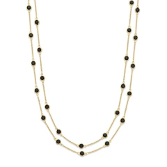 Colar Banho Dourado Longo Com Pontos de Luz Preto