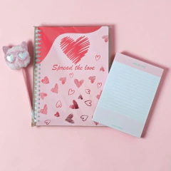 Set Libreria Kawaii Cuaderno+block De Notas+lapicera