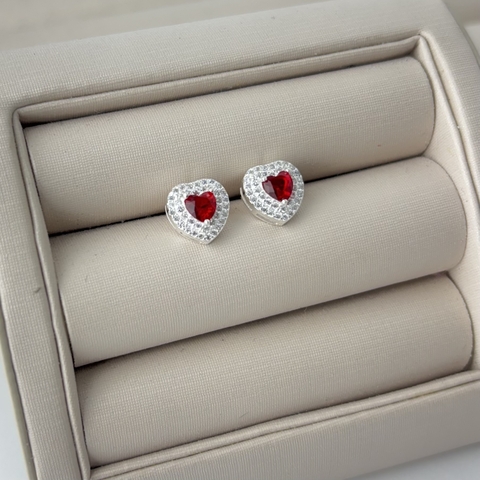 Brinco coração cravejado (cristal + vermelho) - comprar online