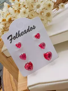 Brinco Folheada PRATA Coração Zircônia Vermelha