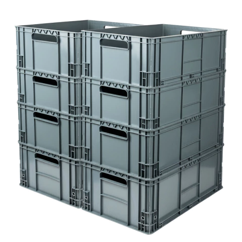 Set x8 Canastilla Plástica Tapada 60x40x25cm Apilable Industrial