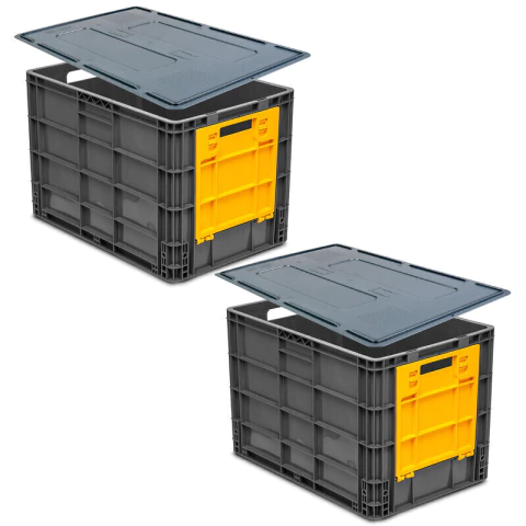 Set x2 Canastillas plásticas apilables con Ventana + Tapas