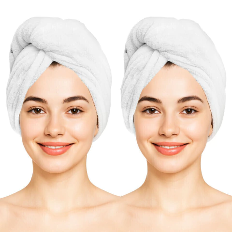 Set x2 Toalla Turbante para Cabello Algodón Ultra Absorbente