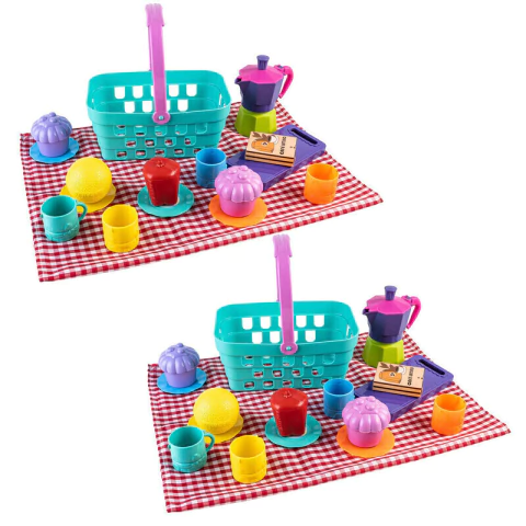 Set x2 Picnic Infantil con Vajilla Frutas Cafetera Juguetes - comprar en línea