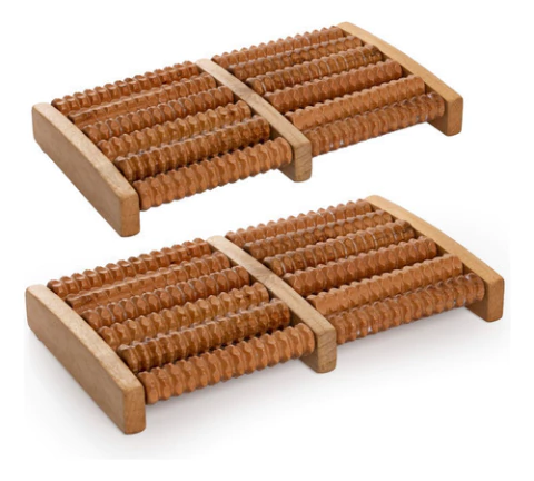 Kit x2 rodillos masajeadores de pies en madera, diseño doble para aliviar tensión, activar circulación y uso en maderoterapia en casa. - comprar en línea
