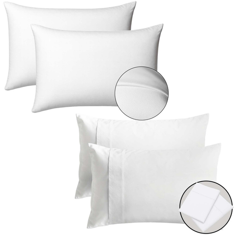 Combo 2 Almohadas Viscoelástica +2 Fundas Algodón 180 Hilos
