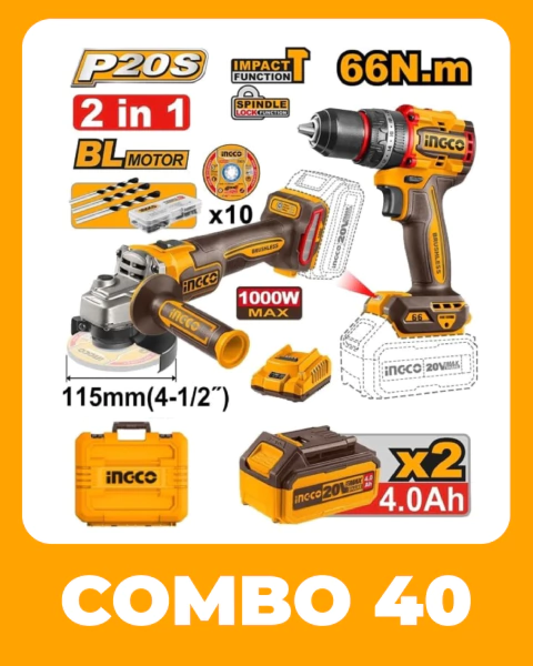 COMBO 4O SET AMOLADORA 1.000 Y TALADRO CON PERCUTOR 66N INGCO MOTOR BRUSHLESS LS - comprar online