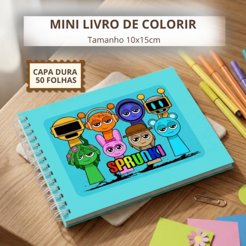 Mini Livro de Colorir 10x15cm Sprunki - 50 Folhas