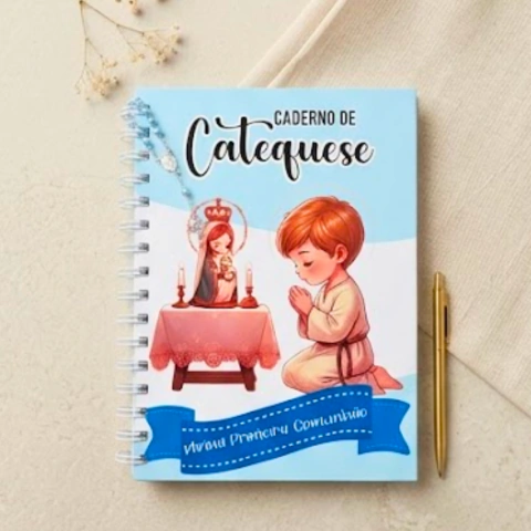 Caderno de Catequese Infantil A5 Primeira Comunhão Cristão Católico 95 fls - 190 pgs