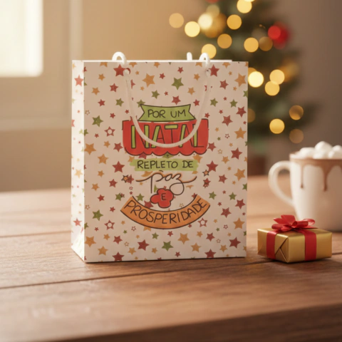 KIT Sacola Natal Embalagem Presente - TAm. P (22x18x6cm) - Papel Reforçado Comércio Lembrança Empresa