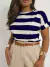 Blusa Feminina Manga Curta Listrado Gola Redonda Tendencia Feminina ⭐⭐⭐⭐⭐4.9